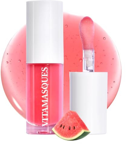 Vitamasques Korean Lip Oil Stain - Watermelon, Plump & Hydrate, Korean Lip Gloss, Lip Gloss plumper, Lip Oil For Women, Non-Sticky Lip Glow Oil Moisturizing - 0.17 Fl Oz