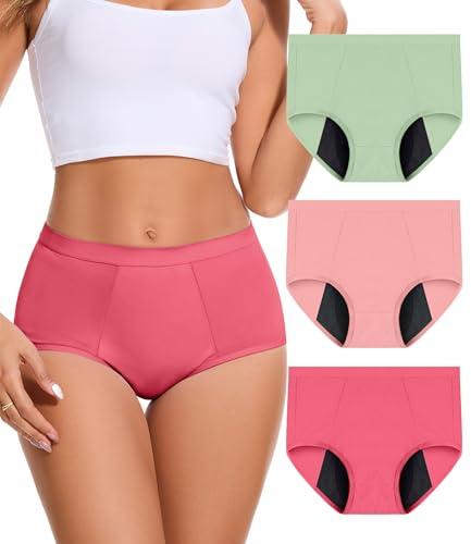 Bobelle Wear 3er Pack Inkontinenz Slip für Damen, Wiederverwendbare Periodenunterwäsche Hoch taillierte Baumwolle schützende Menstruationsslips für mittlere Inkontinenz (Multicolor03, L)
