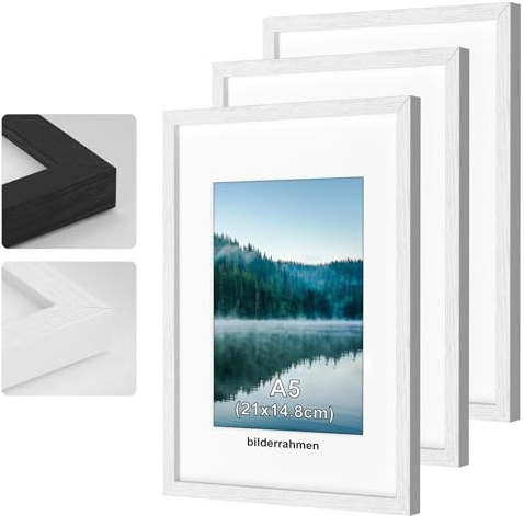COMPOLICY 3Stück A5 Bilderrahmen Weiß Bilderrahmen Holz rahmen 15 x 20 cm Standing and Wall-mounting Capabilities Posterrahmen Für Fotos, Bilder, Poster