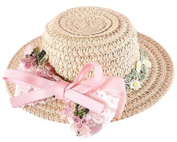 Zkydhbd Sombrero de paja para cachorros con lazo de cinta, correa de lazo, collar al aire libre, suministros de sombrero de paja para perros grandes