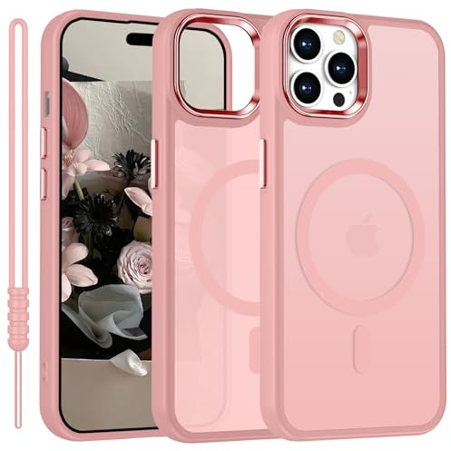 Cover Magnetica per iPhone 14 Pro Compatibile con MagSafe, Custodia per iPhone 14 Pro Traslucida Opaca Case Ultra-Sottile Resistente ai Graffi Silicone Cover Anti-Scivolo, Rosa