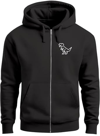 Neverless® Herren Sweatjacke mit Kapuze Dino Print Dinosaurier T-Rex Logo Zipjacke Zip-Hoodie Männer Fashion Streetstyle
