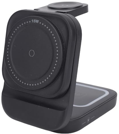 Tosuny Magnetische 3 in 1 Ladestation, Kabelloses Ladegerät mit Qi Protokoll, 15 W Aufladung, Faltbarer Schnellladeständer für i OS Android Telefone/Uhren/Ohrhörer