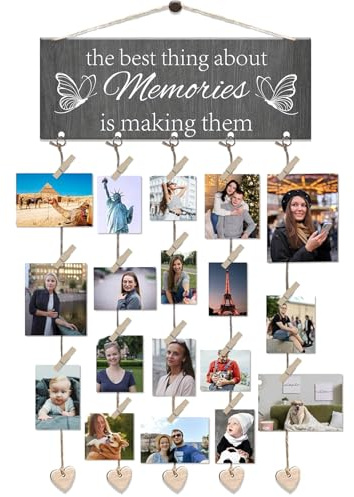 Bilderrahmen Collage Holzbilderrahmen mit 6 Linien, 20 Kleinen Holzklammern | Fotorahmen Holz, Collage Fotorahmen, Hängender Bilderrahmen, Kreativ Fotovorhang für Mehrere Fotos