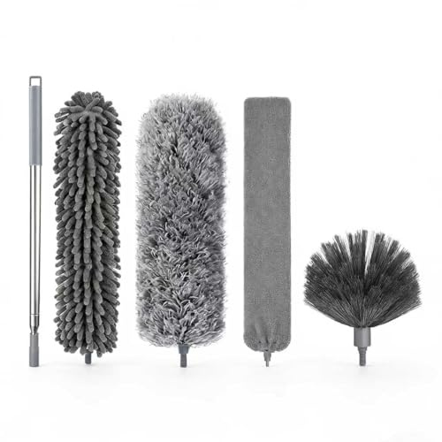 5 PCS Feather Duster with Extra-Long 110-Inch Extension Pole, Dusting Brush | Microfiber, Flexible Detachable and Reusable Ceiling Cleaning Duster，Radiator Cleaner Brush，for Cleaning High Ceiling Fans
