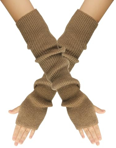 B-HOT Knit Arm Warmers with Thumb Hole Long Fingerless Gloves | Stretchy Mittens for Women Jogging Bicycling Skiing Office Typing