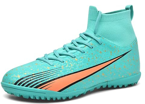 Purfitall Mens Astro Turf Football Boots Women Youth High Top Soccer Shoes Indoor Athletic Ankle Shoes Spikes Indoor Soccer Cleats