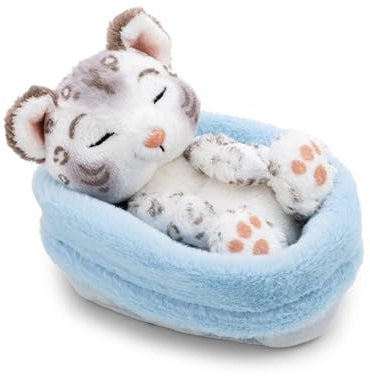 NICI Kuscheltier Schneeleopard 12cm schlafend im Körbchen - weiß - Stofftier aus weichem Plüsch, niedliches Plüschtier zum Kuscheln und Spielen, für Kinder & Erwachsene, tolle Geschenkidee - 62871
