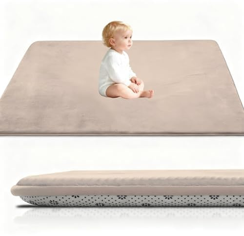 Verdickung Korallen Samtmatte Beige Kinderteppich rutschfeste Spielmatte Kinder Weiche Krabbelmatte für Kinderzimmer Babyzimmer Teppich Schlafzimmer Wohnzimmerteppich Tatami-Yogamatte 200 x 300 cm