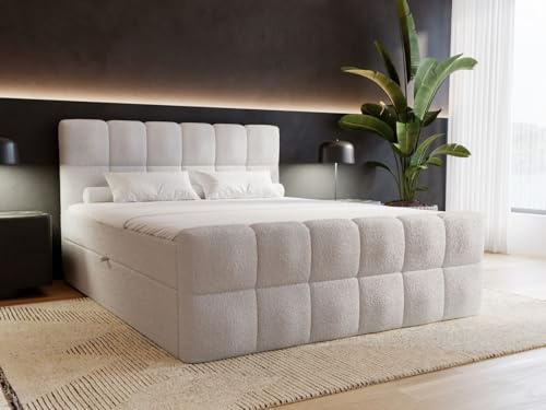 GRAINGOLD Alicante Bett, Boxspringbett mit Bettkasten, Polsterbett mit Bonell-Matratze, Bouclé-Stoff, mit Topper, mit Kopfteil (Grau, 180x200)