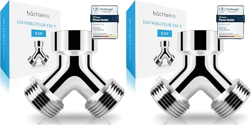 Bächlein Y-Verteiler aus Messing für den Einsatz in Haus & Garten - 2 Wege Y-Verteiler für einen G 3/4 Wasseranschluss (Packung mit 2)