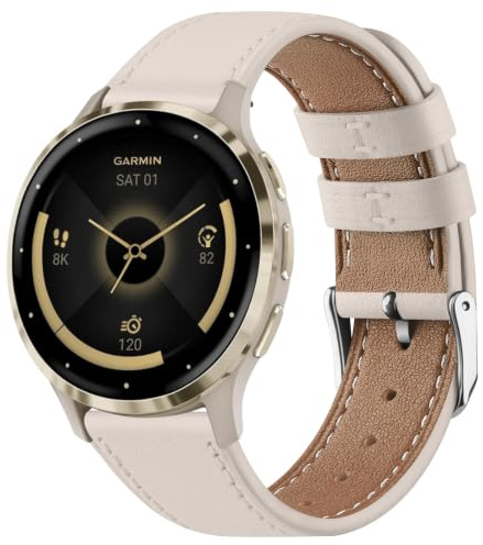 18mm Leder Armband für Garmin Vivoactive 4S/Venu 3S/Venu 2S/Vivomove 3S Armband Damen Herren, Ersatzarmbänder für Garmin Forerunner 255S/265S
