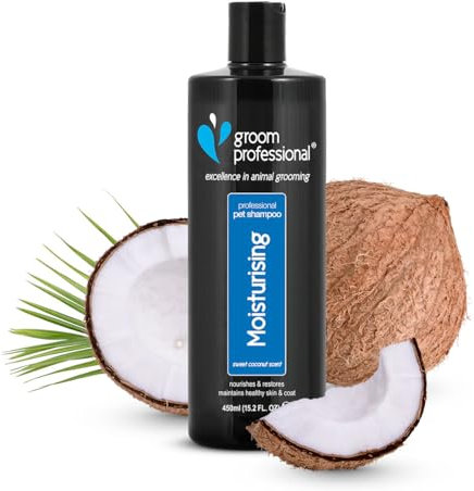 GROOM PROFESSIONAL Coconut Moisturising Hundeshampoo Sensitiv - Beruhigendes Hundeshampoo für Juckende Haut - Empfindliches Shampoo für Hunde - Pflegt & Stellt das Fell Wieder Her, 450ml