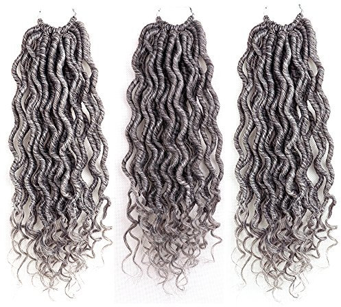 Goddess Locs Lot de 6 paquets d'extensions de cheveux synthétiques ondulés et bouclés pour dreadlocks - 35,6 cm - Gris (51)