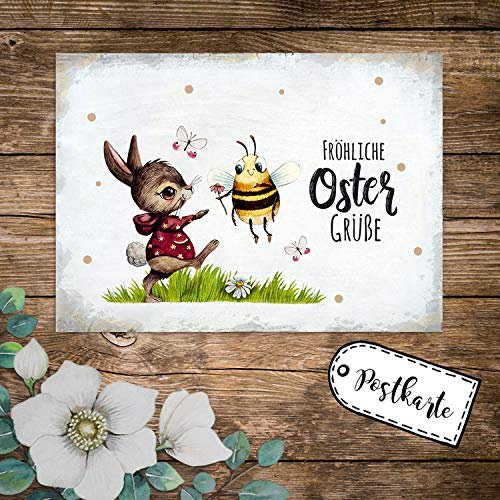 ilka parey wandtattoo-welt A6 Grußkarte Postkarte Osterkarte Print Hase Biene Bienchen Hummel Schmetterlinge & Spruch Fröhliche Ostergrüße Punkte pk242 - ausgewählte Menge: *1 Stück*