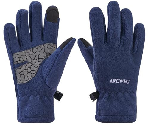 Arcweg Handschuhe Kinder Fleece Warm Laufhandschuhe Winter Gloves rutschfest Fahrradhandschuhe Touchscreen Winterhandschuhe Jungen Mädchen Fingerhandschuhe Camping Wandern Laufen Blau L-XL 7-8 Jahre