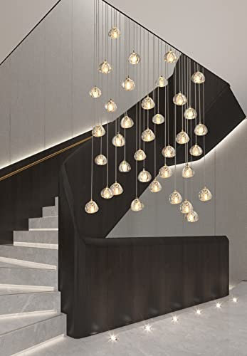 H.W.S LED Moderne Pendelleuchte esstisch Pendellampe Villa Kronleuchter Höheverstellbar Hängeleuchte aus Glas Küchen Flurlampe Kristall Treppenhaus Wohnzimmer Hotel Kan (Rechteck, 36-flammig)
