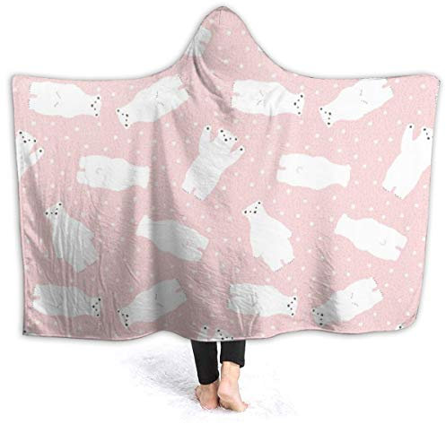Kuscheldecke mit Eisbär-Motiv, weiße Punkte, Pink