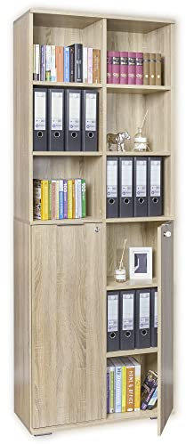 Aktenschrank abschließbar Ordnerschrank B 80,2 cm x H 214,7 cm x T 35 cm Mehrzweckschrank 2 TRG. Sonoma Eiche Büromöbel Hochschrank - Aktenregal