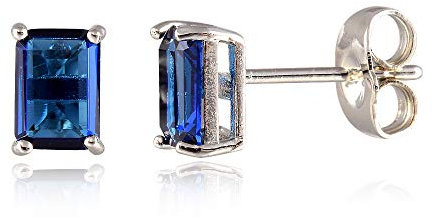 [RIZILIA KLASSISCH] Gestochen Ohrstecker Ohrringe mit Smaragdschliff Edelstein Zirkonia CZ [Blau Saphir] in 18K Weiß Gold Vergoldet, Einfache Moderne Eleganz