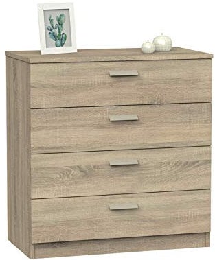 MUEBLES PITARCH | Cómoda 4 Cajones guías metálicas, Cajonera Dormitorios, Roble Cambrian, 78x74x40cm (Alto x Ancho x Fondo), Sinfonier Colección Tibet