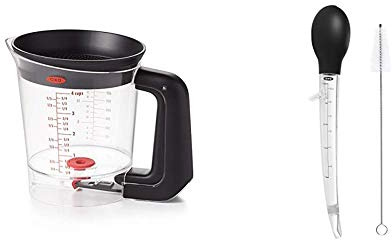 OXO Good Grips Good Gravy Fat Separator - 1L & Good Grips Angled Baster with Cleaning Brush