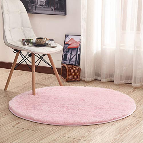 Hiser Rotonda Shaggy Tappeto per Soggiorno, Moderno Soffice Peloso Ultra Molle Antiscivolo Tappeti Moquette per Interni Divano Camera da Letto Bambino Cameretta (Rosa,80x80cm)