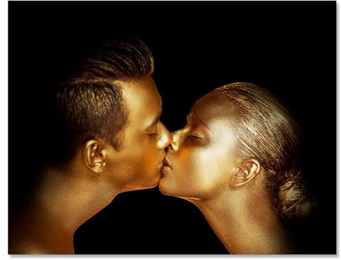 wandmotiv24 Leinwandbild Gold Collection, Querformat, Liebes-Paar in Gold-metallic M0176