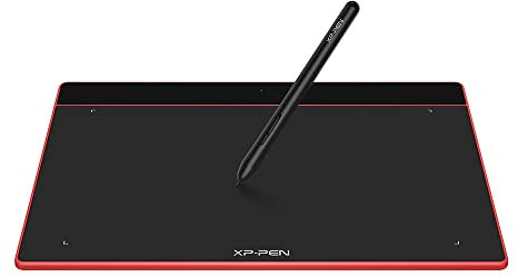 XP-PEN Deco Fun L Grafiktablett, 25,4 x 15,2 cm, mit passivem Eingabestift, 8192 Stufen und Neigungen von 60 Grad, kompatibel mit Mac Windows Chrome OS und Android, Rot