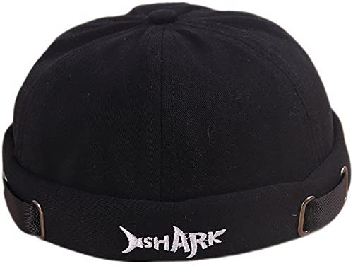 4UFIT Brimless Docker Leon Hat Rolled Cuff Harbour Shark Embroidery Skull Docker Beanie Cap for Men & Women, Schwarz, Einheitsgr��e
