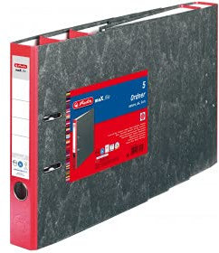 Herlitz 11012374 Ordner maX.file nature A4 5cm rot, Wolkenmarmorbezug/Papier grau 5er Packung