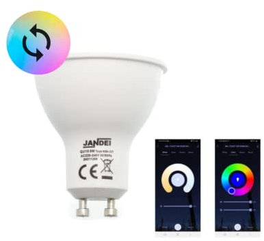 Jandei - Bombilla LED Inteligente GU10, 6W, control WIFI, Regulable RGB + CCT, compatible con Tuya Smart App, Smartlife, Amazon Alexa y Google Home, consumo reducido (1 UNIDAD)