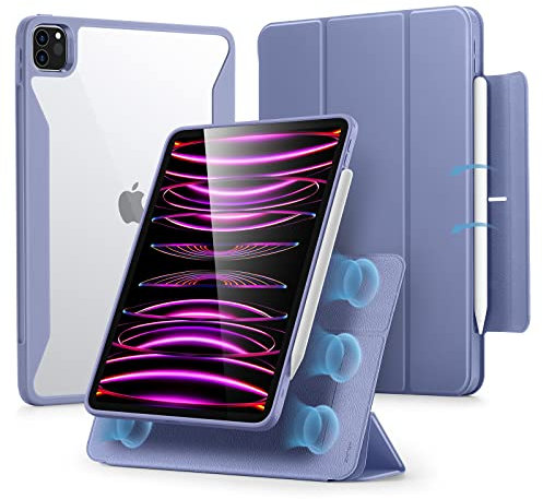 ESR Funda para iPad Pro 12.9 Pulgadas (2022/2021, 6a/5a Generación) con Portalápices, Cubierta Magnética extraíble, Soporte para Pencil 2, Soporte Vertical y Horizontal, Serie Rebound 360, Lavanda