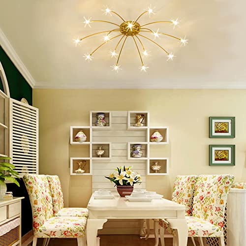 Lanekd LED Wohnzimmer Deckenlampe Gold Stern Styl Schlafzimmer Deckenleuchte Kinderzimmer Dekolampe Glas-schirm Esszimmer Kronleuchter Retro Design Küche Flur Pendelleuchte