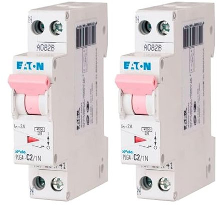 EATON 264741 PLG4-C2/1N – MODULARER DISJONCTER PH/N – Weiß – Griff Rosa – 1P+N / 2 A – Kurve C – Schraubanschluss – 2 Leitungsschutzschalter