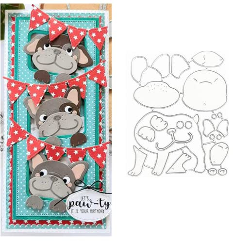 Niedliche Bulldoggen-Rahmen, Metall-Stanzformen, 3D-niedliche Hunde-Bulldogge, Stanzschablonen für DIY-Scrapbooking, Album, dekorative Prägepapier-Stanzformen, Kartenherstellung