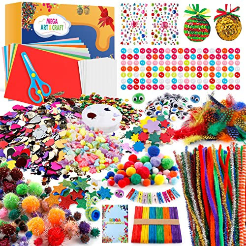 Wothfav Kit Bricolage Enfant, 1900+ Activité Manuelle Enfant, Loisir Creatif pour l'artisanat d'art, Kit Bricolage Fille avec 2 Boules de Noël, Pipe Cleaners, Plume, Paillettes