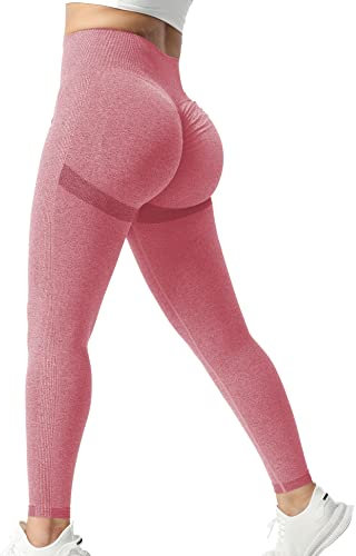 ZAAYO Damen Sport Gym Leggings Scrunch Butt Lifting Push Up Seamless Yoga Pants Fitness Workout Leggings Pink S