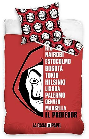 Carbotex Bettwäsche-Set House of Cards - Städte Maske, Bettbezug 140 x 200 cm, Kissenbezug 60 x 70 cm, 100% Baumwolle, Mehrfarbig
