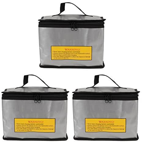 Lipo Akku Tasche, 3PCS Lipo Batterie Tasche Lipo Akku Schutz Tasche Feuerfest Explosionsfest Lipo Safe Bag Zum Laden Und Aufbewahren, Grosse Kapazität Lipo Batterie-Safe Tasche 215x145x165 mm