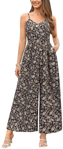 LAISHEN Jumpsuit for Women UK Playsuits Wide Leg Dressy Pants Overall Ladies Summer Casual Dungarees Romper with Pockets (Floral 04, XL)