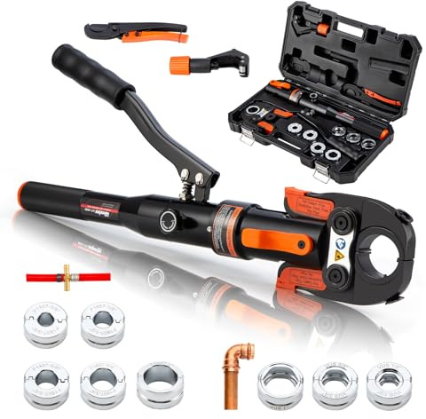 iGeelee Hydraulic Copper Press Tool, Pex Crimping Tool with 1/2, 3/4, 1 Dies for Copper Pipe Fitting & 3/8-1 Dies for ASTM F1807 Pex Copper Rings, Heavy Duty HT-1950E