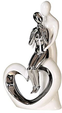 Brillibrum Design Deko Skulptur Liebespaar Keramik Figuren Paar Mit Herz Weiße Dekofigur Hochzeitsgeschenk Brautpaar Porzellanfigur Silber Braut & Bräutigam (Variante 9: 32,5x18x7,5cm)