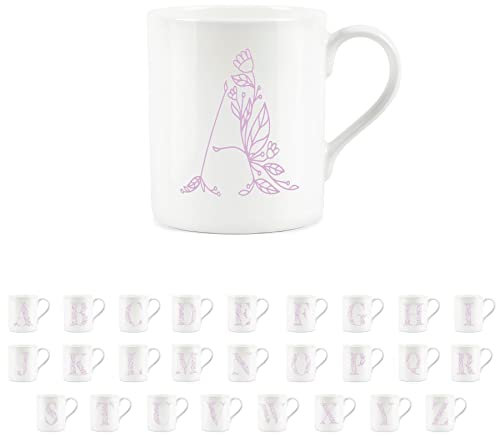Purely Home Floral Pink Letter A Mug - Fine Bone China Small Coffee Tea Mug Present Personalised Initial Gift