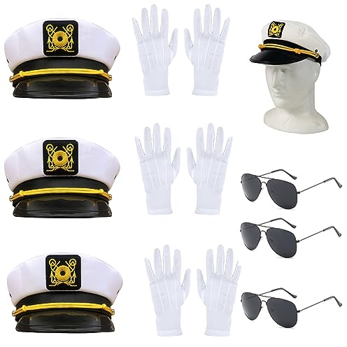 Eowppue 9-Piece Unisex Nautical Fancy Dress Set Quality Sailor Suit, Adjustable Captain Hat, White Gloves & Sunglasses - Perfect for Men & Women at Parties Ideal for Nautical-Themed Celebrations