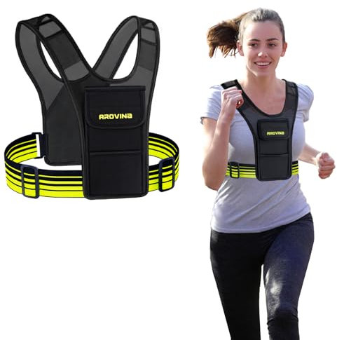 Arovina Laufweste, Reflektierende Handytasche Handyhalterung Leichter Handy Brusttasche mit 3 Taschen für Karte, Gel, leichte Brusttasche mit Wasserflaschentasche zum Laufen, Joggen, Training, Wandern