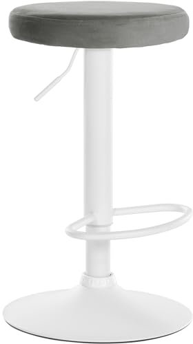 CLP Barhocker Ponte Samt-Bezug I Höhenverstellbarer Stuhl, Farbe:grau, Gestell Farbe:weiß