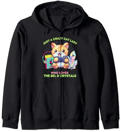 Solo una loca por los gatos a la que le encantan los cristales para juegos y los 80 Sudadera con Capucha