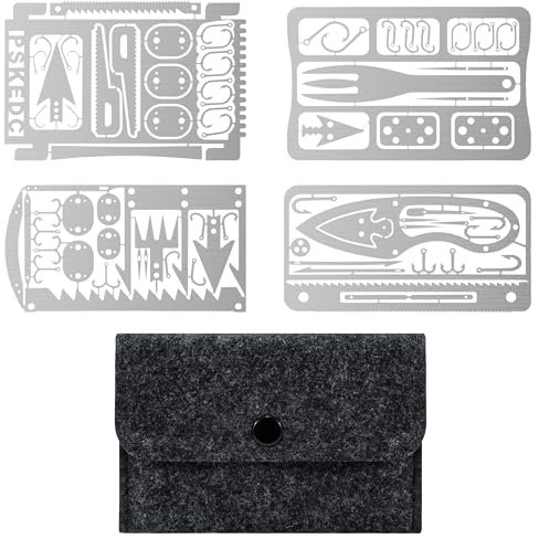 AYMQC överlevnadskort multiverktyg nödsituation camping överlevnadskit mångsidig campingutrustning överlevnadskort för utomhus fiske vandring jakt 4 stycken (silver)