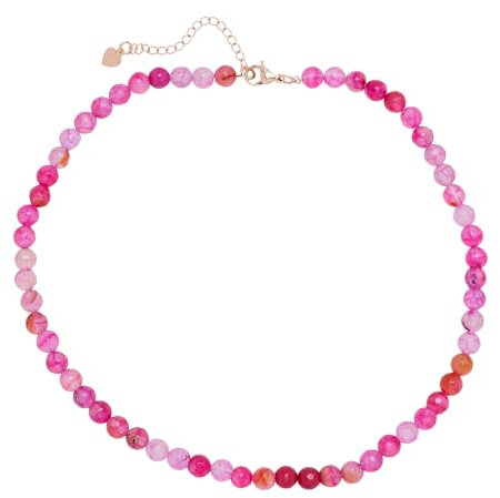 Handmade Women's Girls Edelstein Perlen Halskette Choker 6mm Runde Perlen - Natürliche Edelsteine Healing Crystal Beaded Jewellery | Geschenkideen für Frauen, Mädchen (Facettierter rosa Achat)